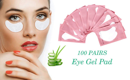 Professional eyelash extension gel pads applied to eye area