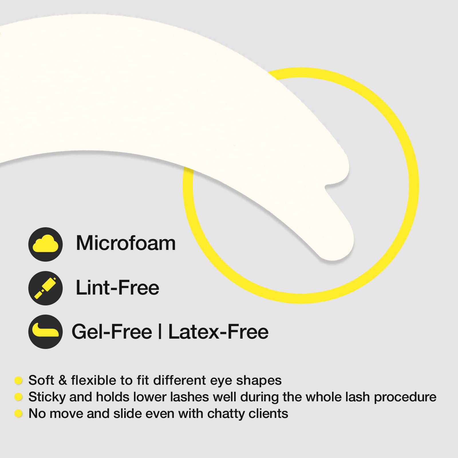 Hypoallergenic latex free microfoam eye patches displayed on clean professional background.