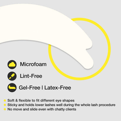 Hypoallergenic latex free microfoam eye patches displayed on clean professional background.