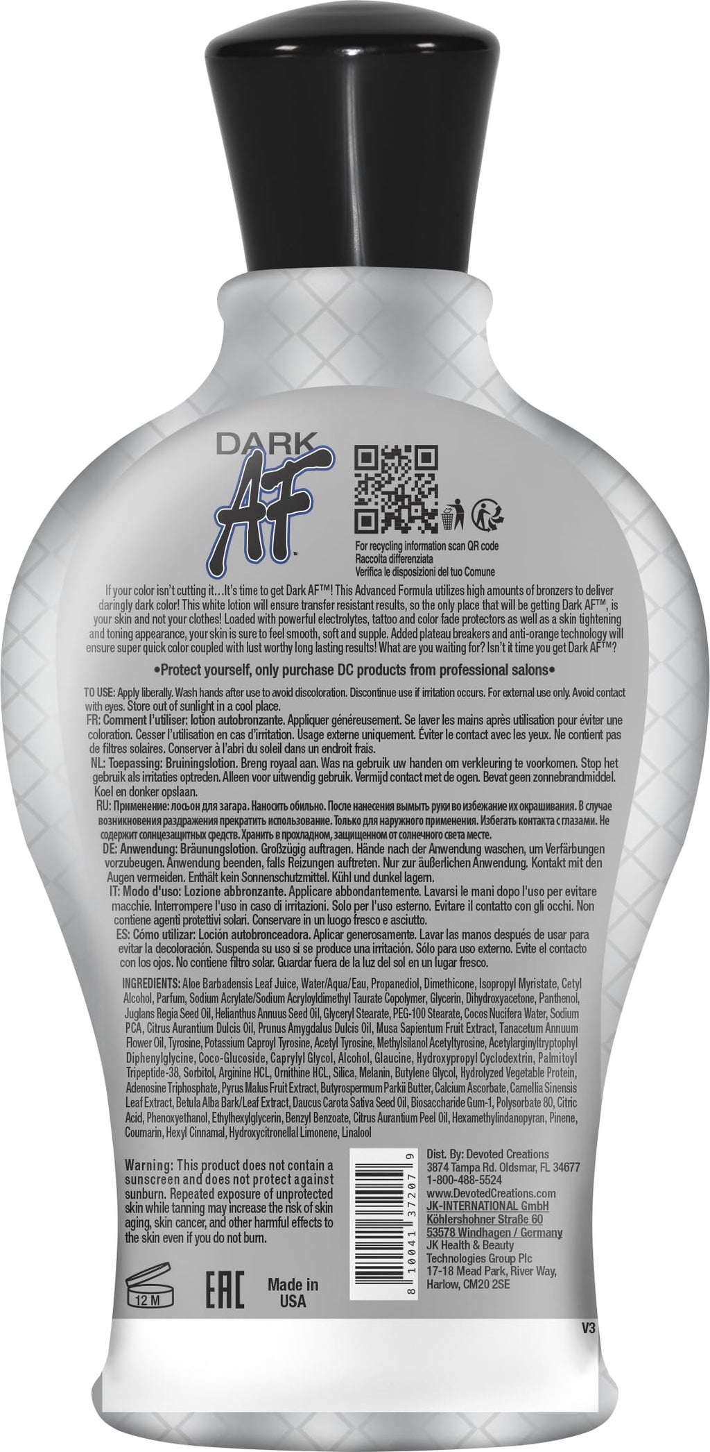 Devoted Creations Dark Af 12.25 Fluid Ounce packaging layout