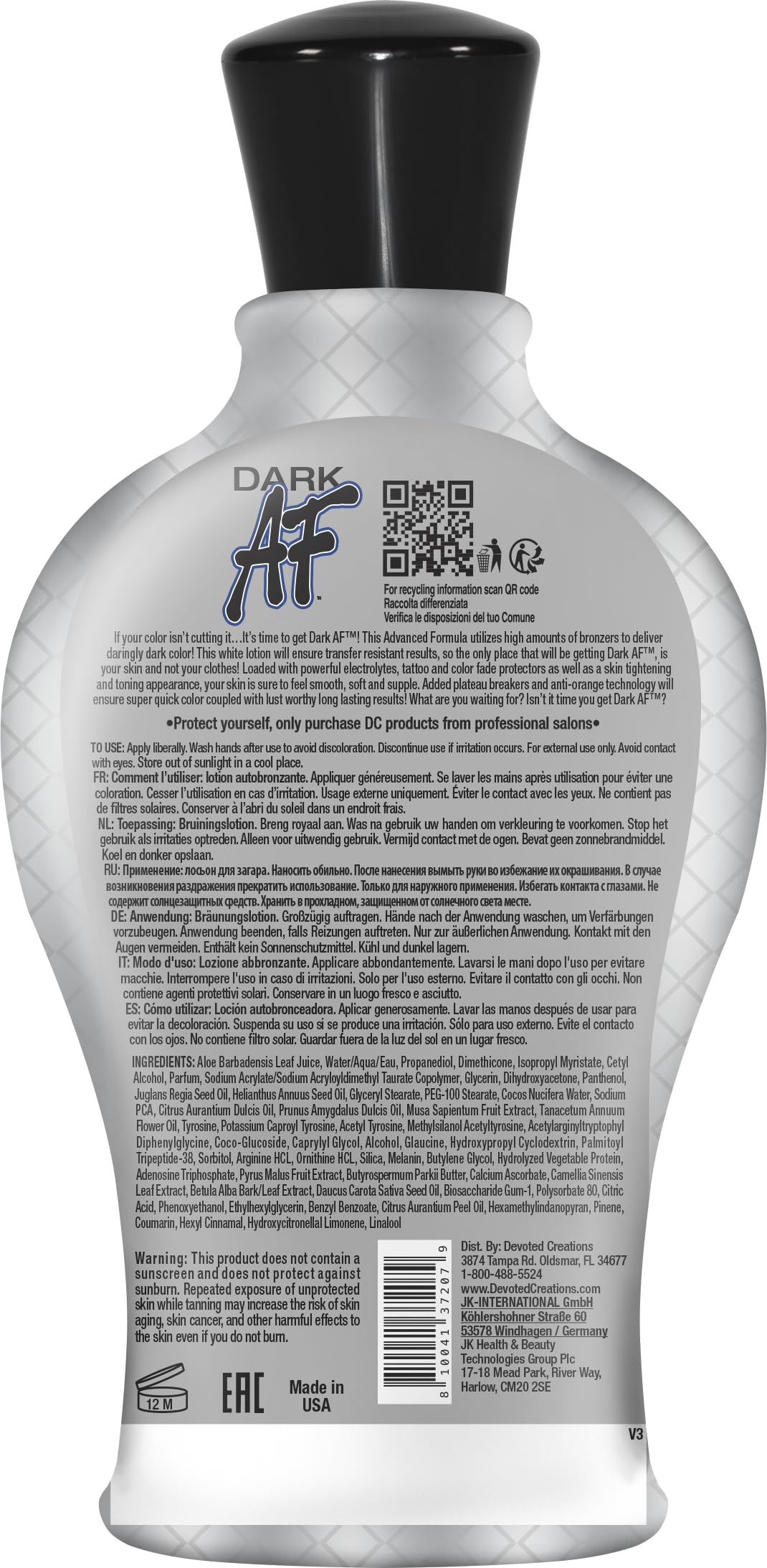 Devoted Creations Dark Af 12.25 Fluid Ounce packaging layout