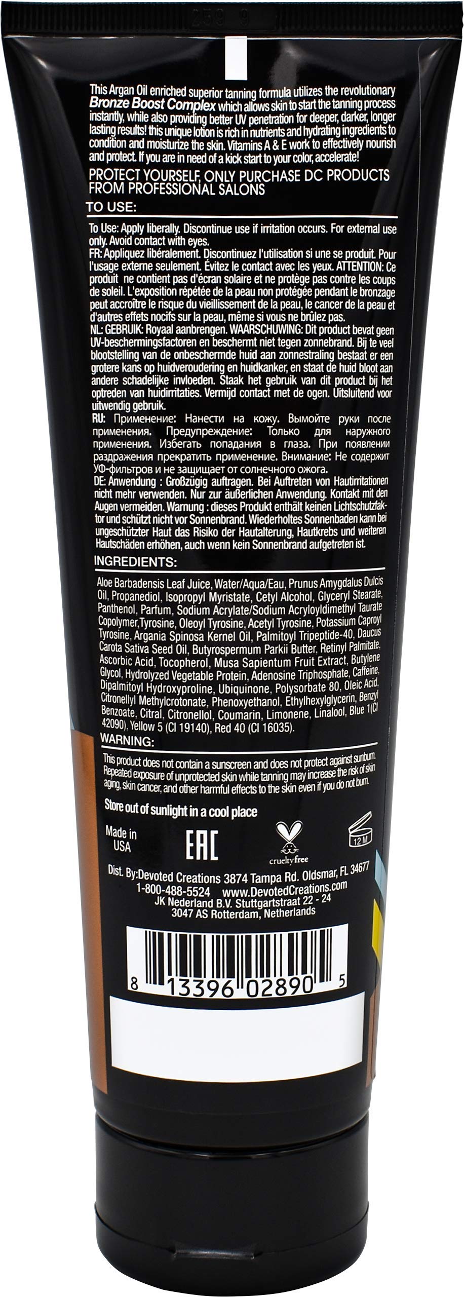Devoted Creations tanning lotion 8.5 fluid ounce packaging