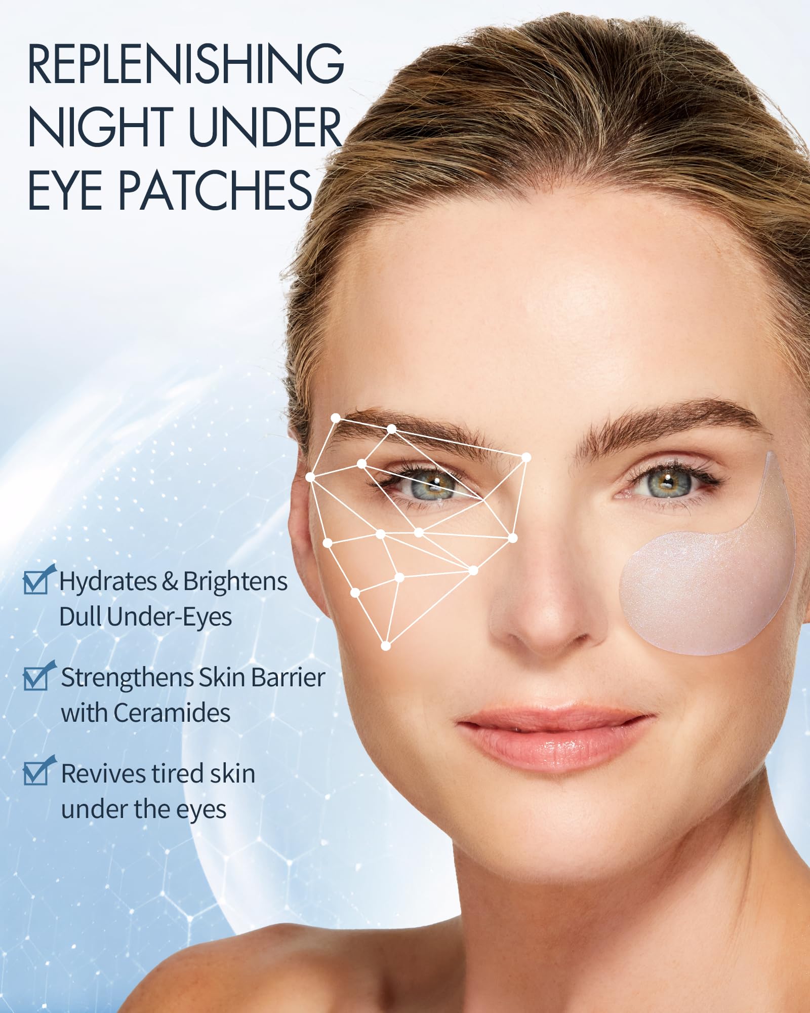 Depology blue hydrogel gel pads for under-eye hydration and anti-wrinkle skincare.