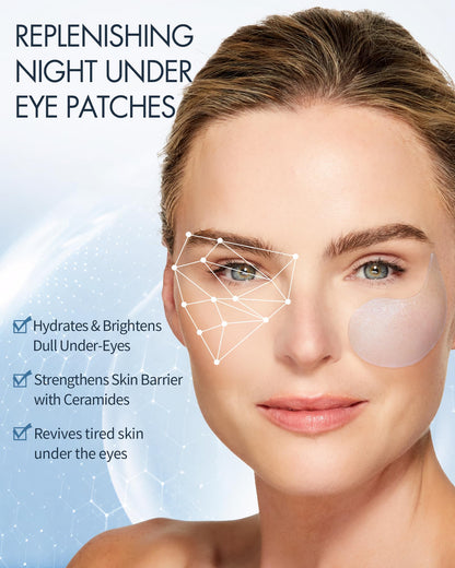 Depology blue hydrogel gel pads for under-eye hydration and anti-wrinkle skincare.
