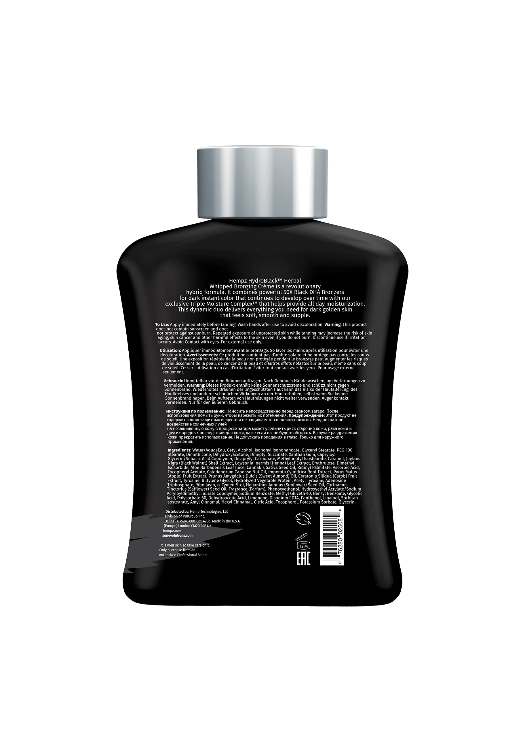 Hempz Hydroblack tanning lotion packaging details