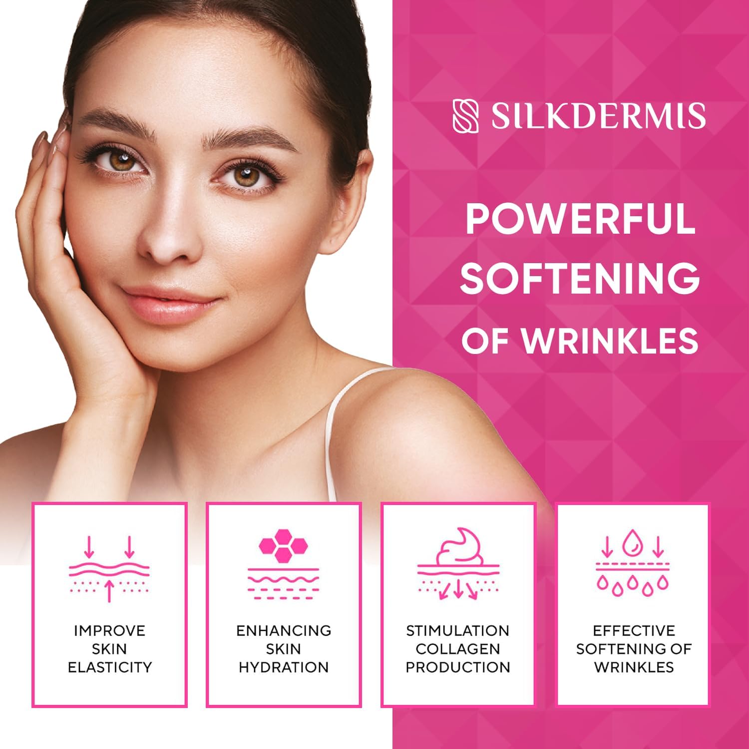 Silkdermis anti wrinkle facial patches packaging showing 144 pieces count.