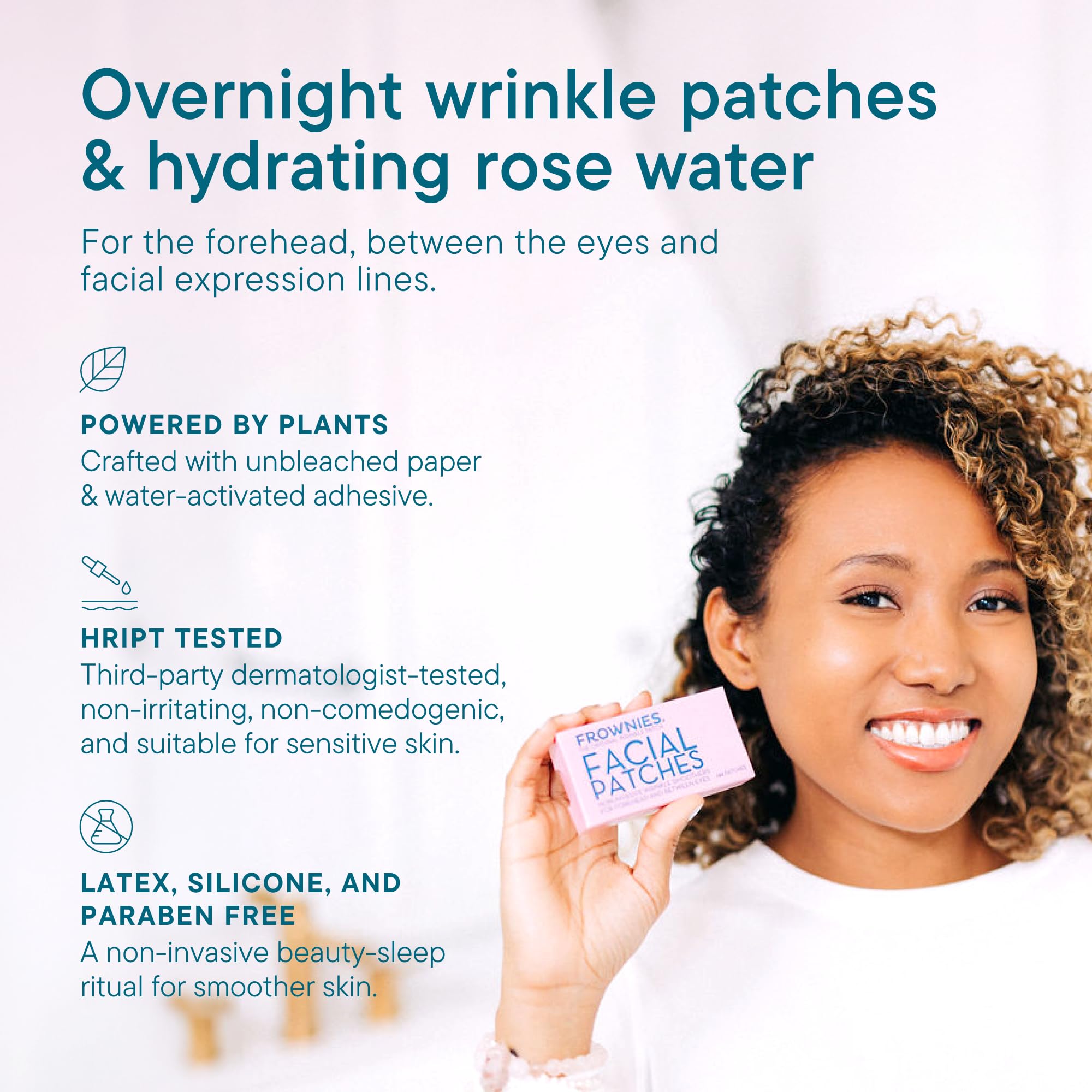 Frownies unbleached paper patches for between the eyes line smoothing treatment.