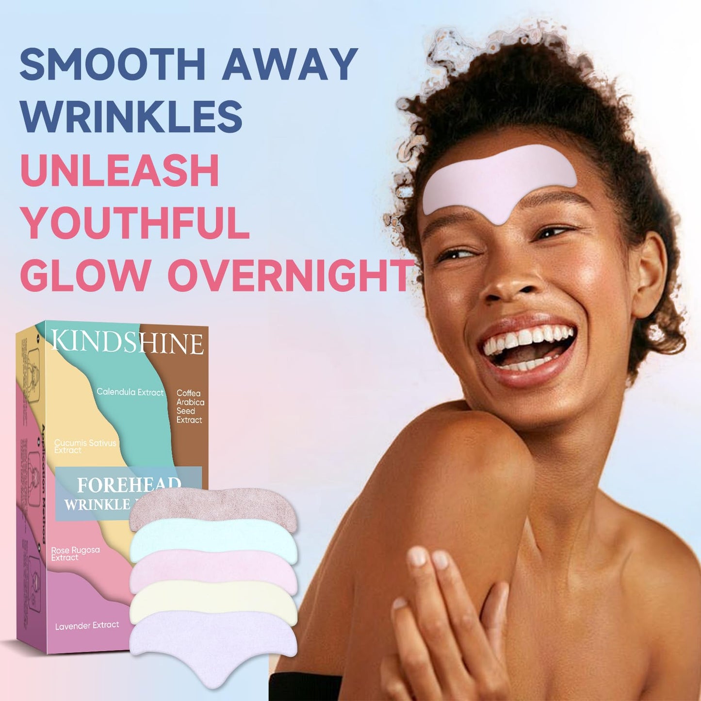 A systematic breakdown of forty piece targeted forehead patches with botanical extracts.