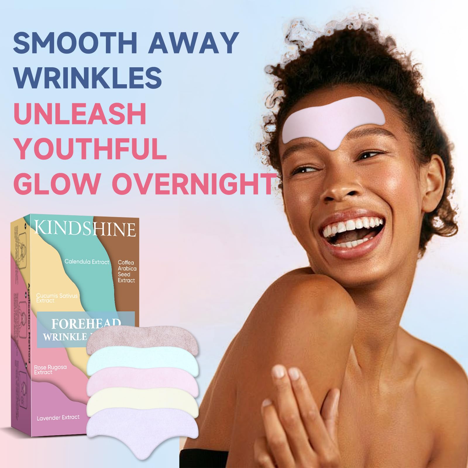 A systematic breakdown of forty piece targeted forehead patches with botanical extracts.