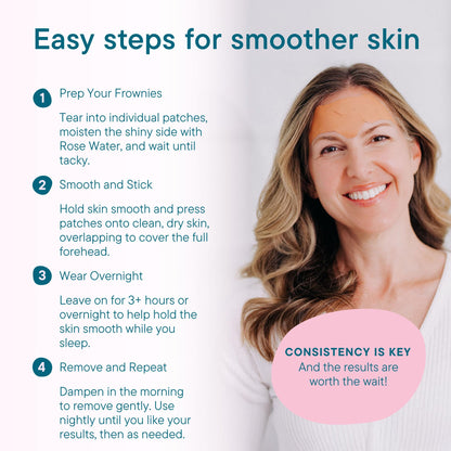 Frownies non invasive wrinkle smoothing system application on the forehead area.