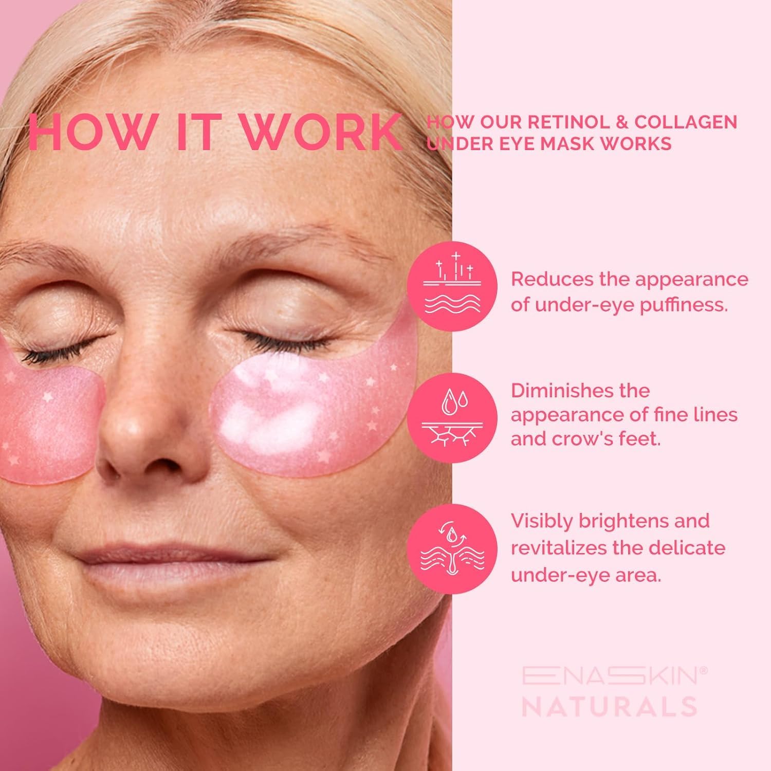 Enaskin Naturals 30 pairs cooling eye patches packaging and ingredients overview