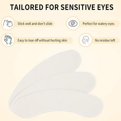 Close up of lint free hypoallergenic lash extension pads highlighting the curved ergonomic shape.
