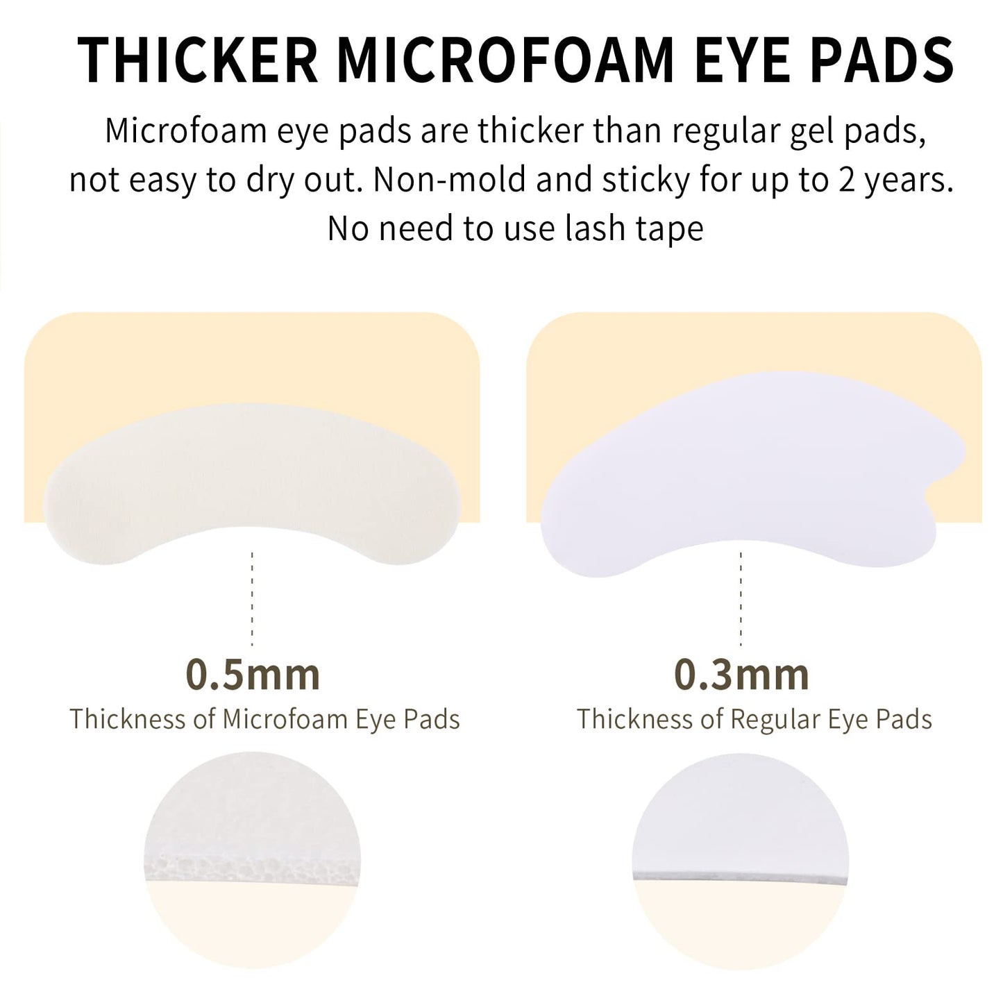 Miuffue foam eye pads package contents displaying fifty pairs of white lint free patches.