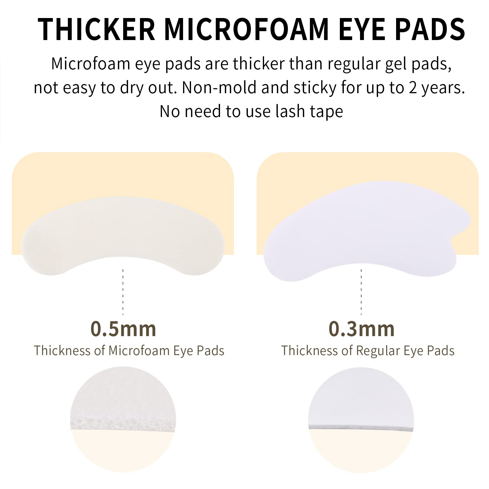 Miuffue foam eye pads package contents displaying fifty pairs of white lint free patches.