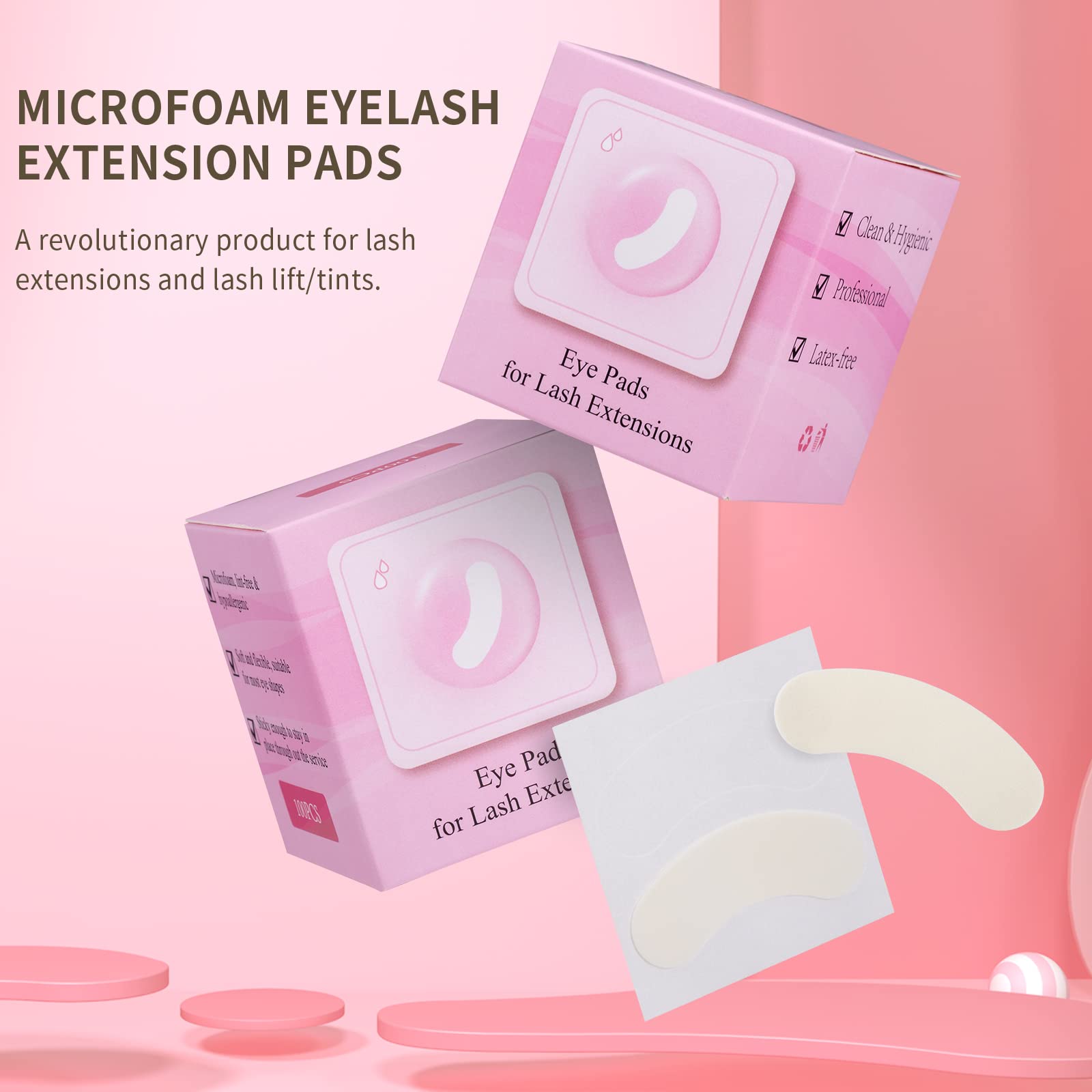 Miuffue lash extension supplies laid out to show dimensions and universal fit design.
