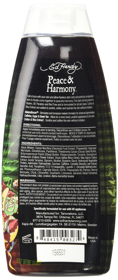 Ed Hardy Peace and Harmony dark tanning lotion bottle texture and branding