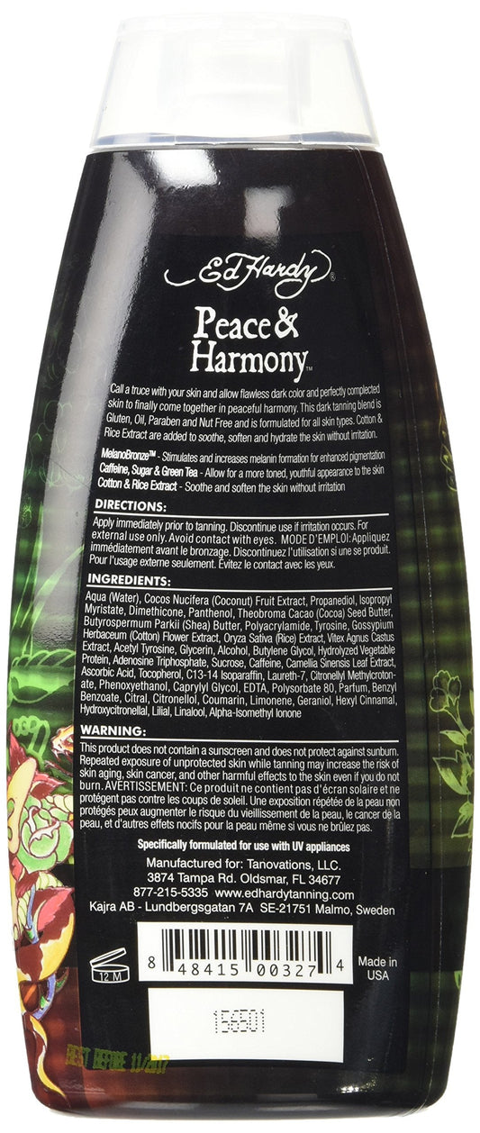 Ed Hardy Peace and Harmony dark tanning lotion bottle texture and branding