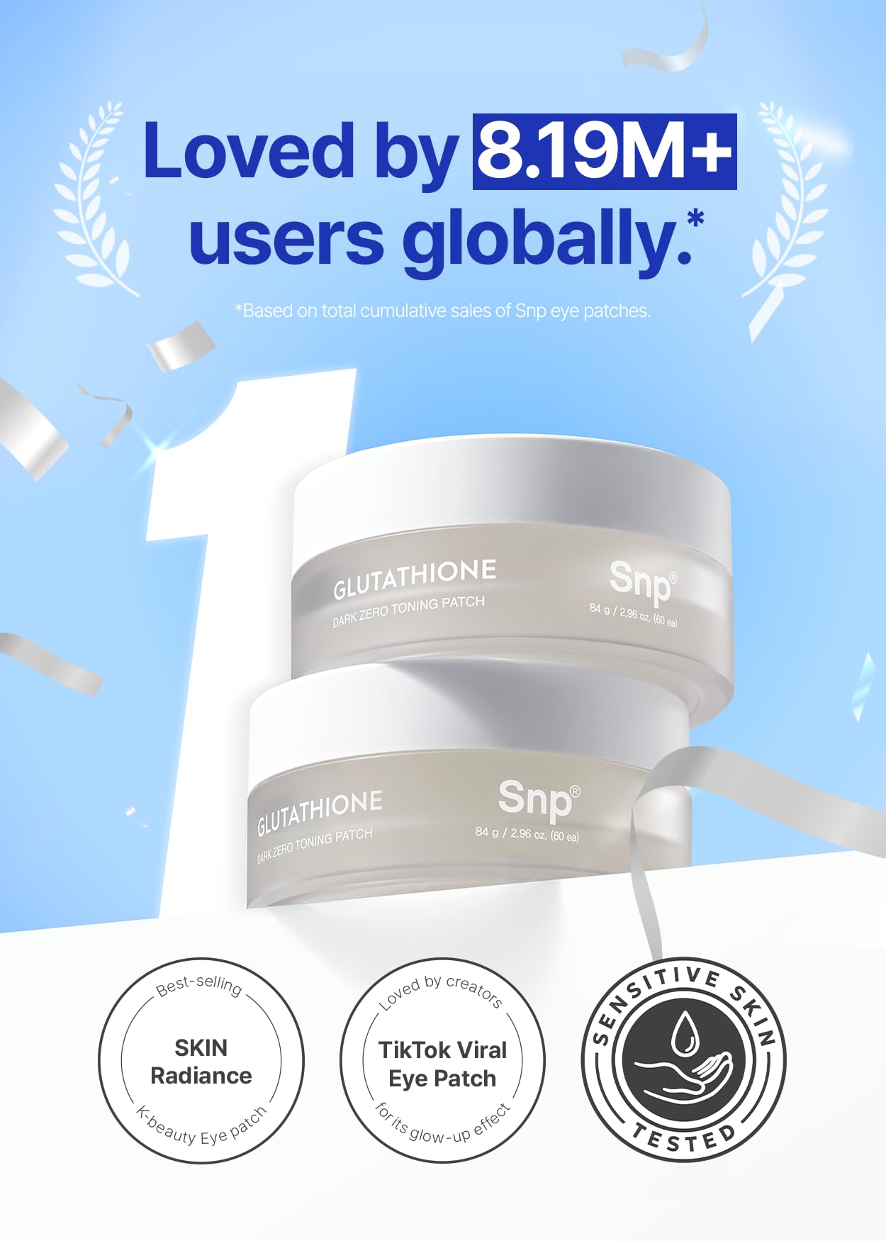 SNP Glutathione dark circles treatment cooling hydrogel masks showing the textured gel patches applied to the skin.