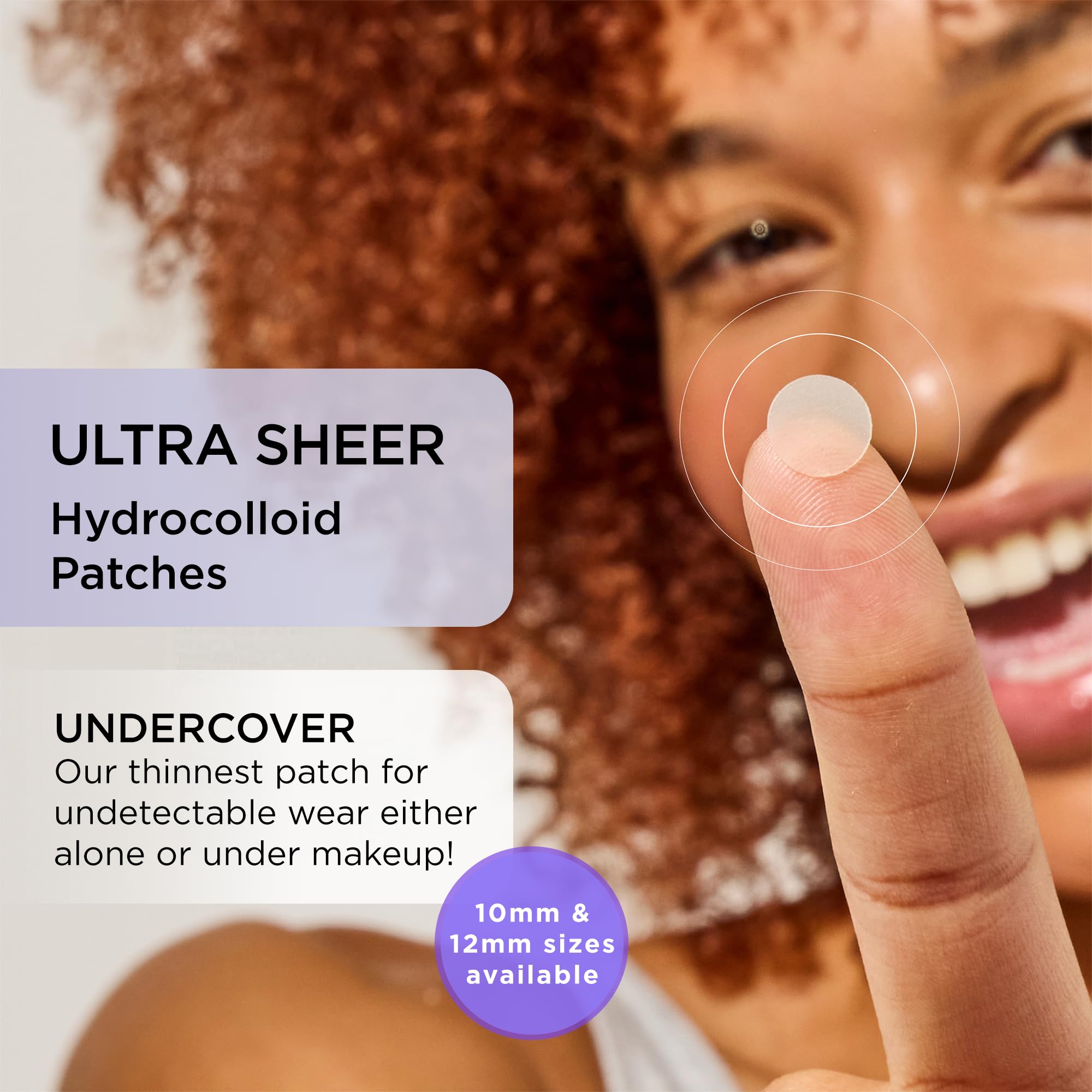Ultra thin clear acne patches with azelaic acid and cica displayed on clear backing sheet.