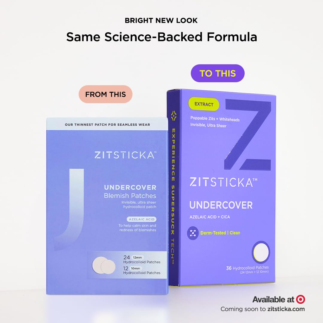 Before and after demonstration of ZitSticka undercover blemish sticker flattening a surface whitehead.