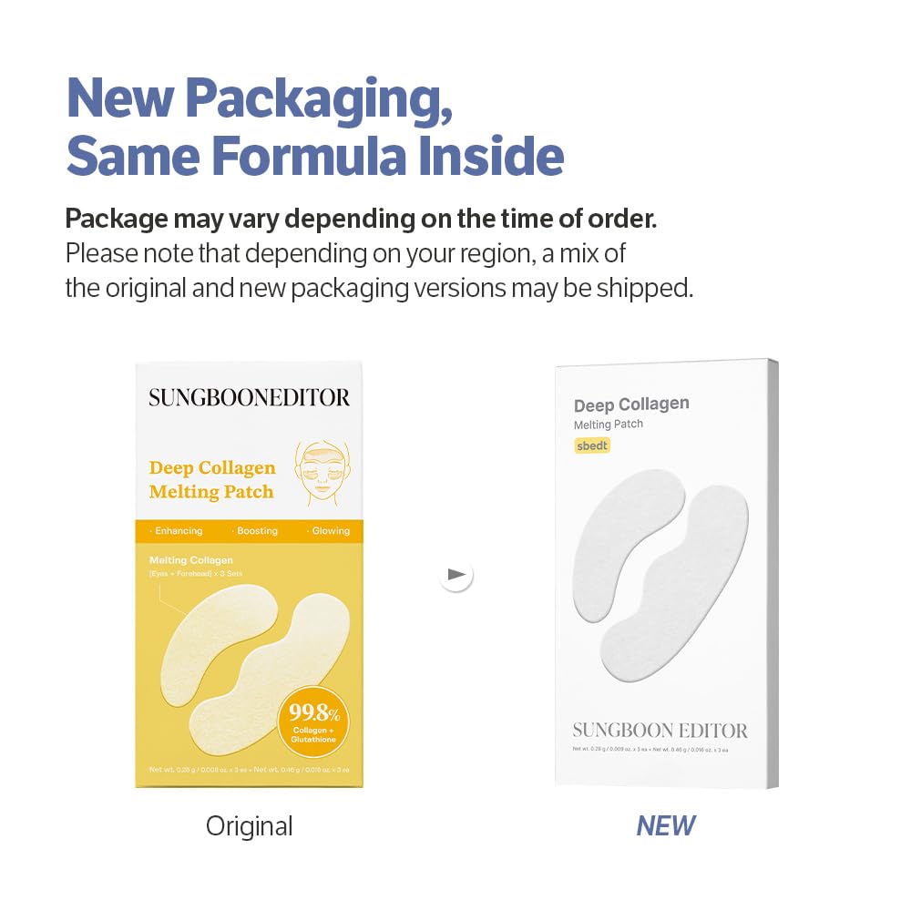 SUNGBOON EDITOR dissolving anti-aging patch pack applied under the eye area.