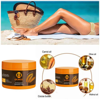 Bupposes tanning gel applied on skin for natural tan
