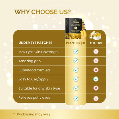 Plantifique 24K gold collagen eye masks packaging highlighting key superfood ingredients