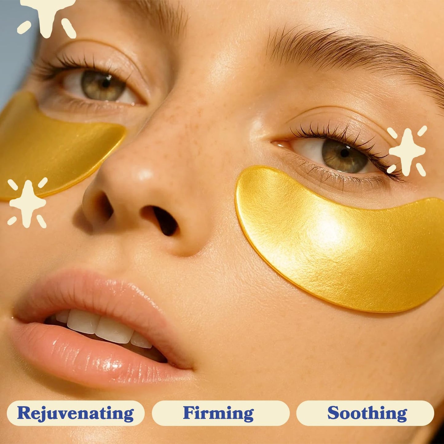 De-puffing eye treatment pads being removed from their protective foil packaging.