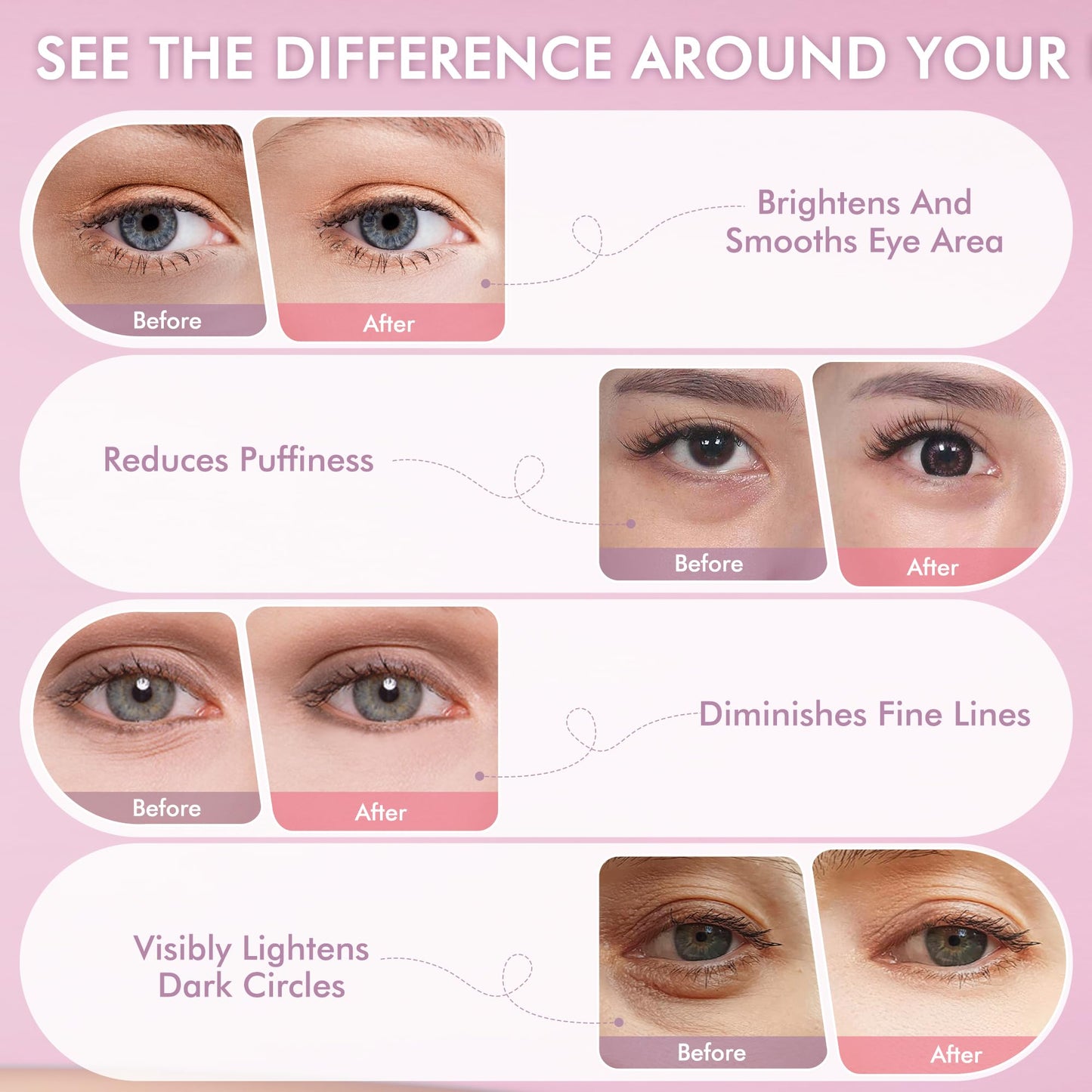 Hydrating collagen eye patches demonstrating the curved shape for comfortable facial contour fit.