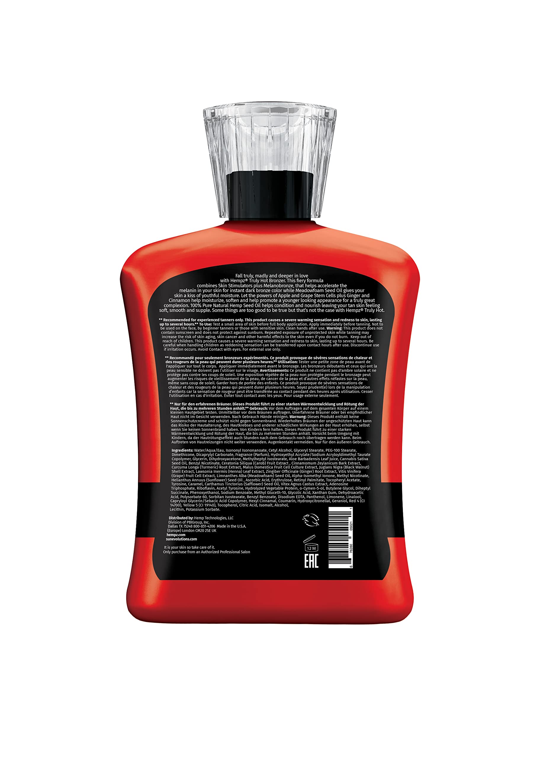 Hempz Truly Hot tanning lotion bottle side profile