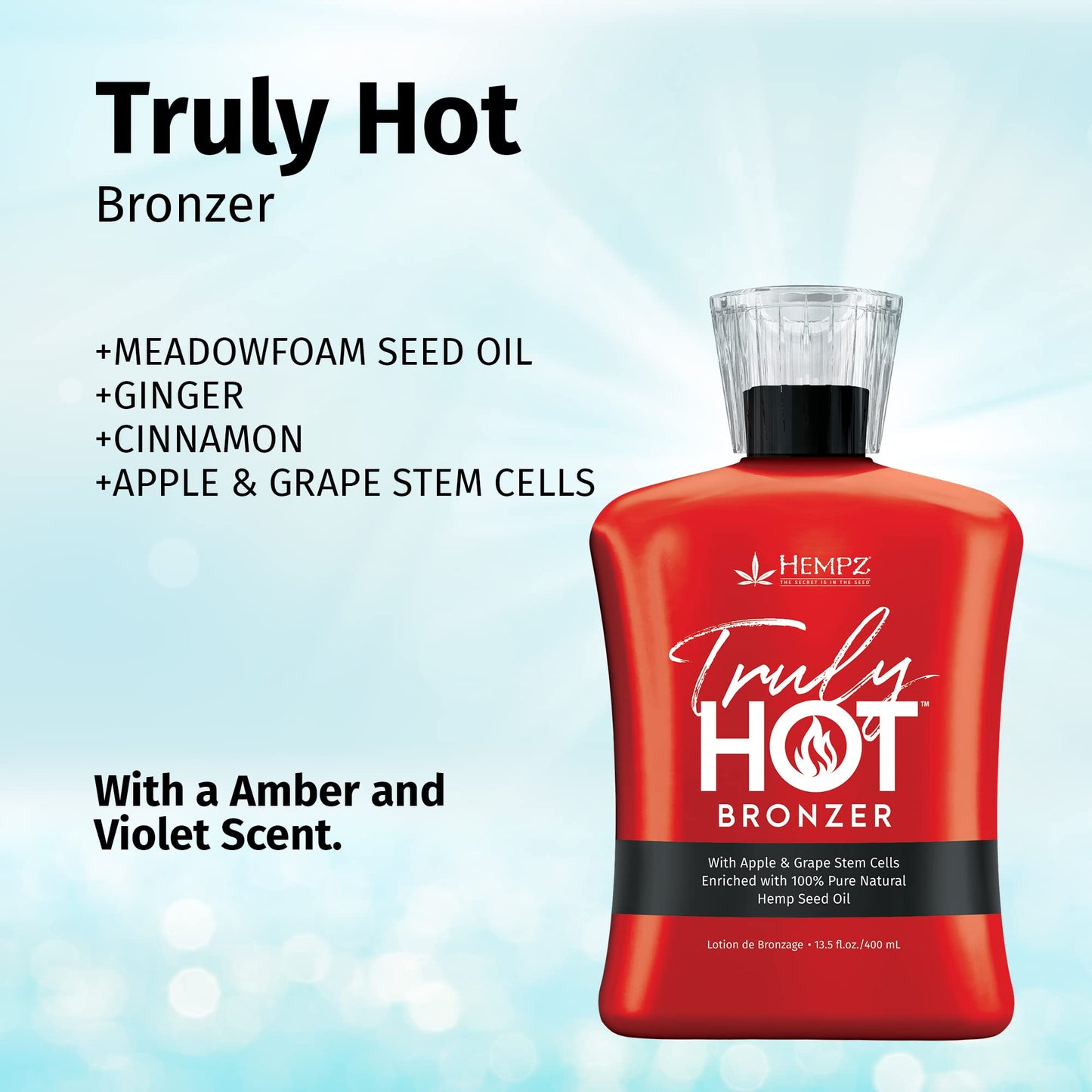 Back label of Hempz Truly Hot bronzing lotion
