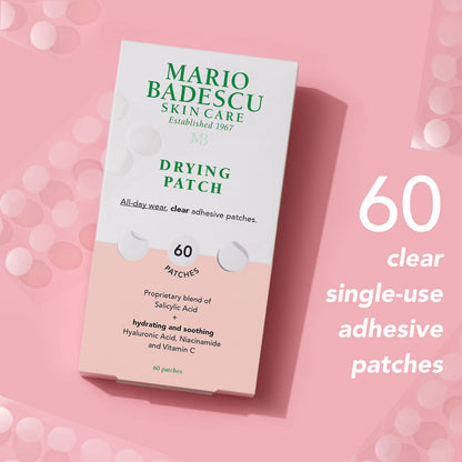 Mario Badescu hydrocolloid pimple patches sheet displaying 12mm circular spot treatments