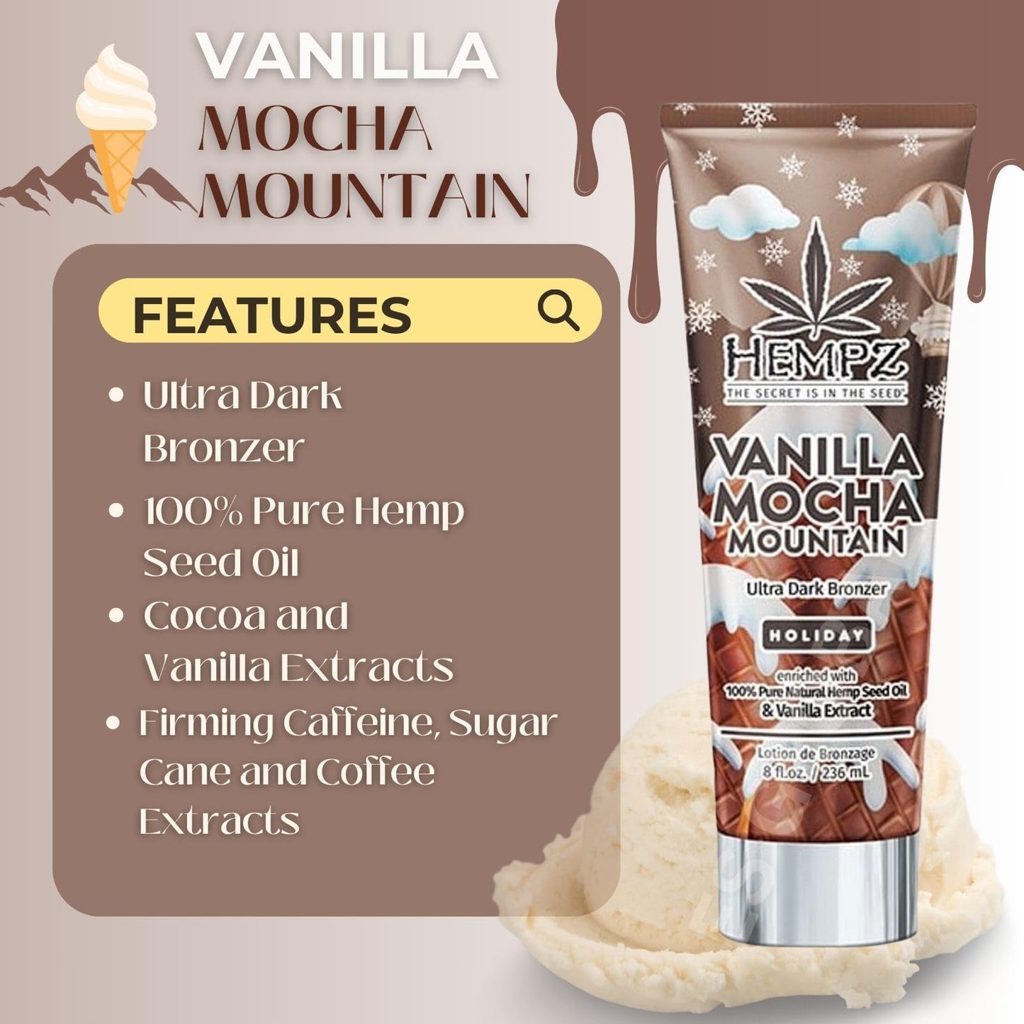 Back view of Hempz Vanilla Mocha Mountain bronzer bottle