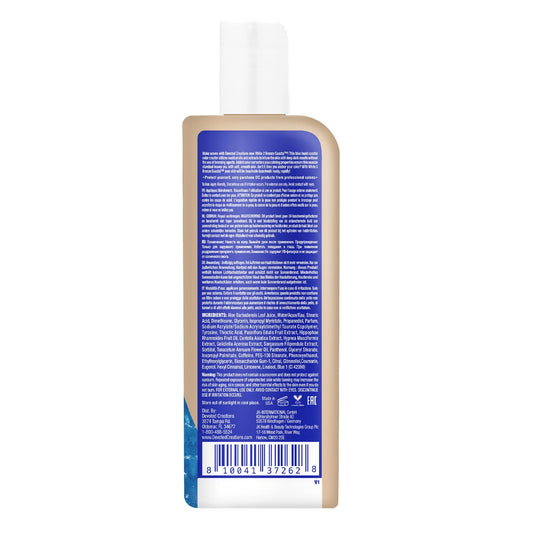 Devoted Creations blue hued tanning optimizer formula bottle showing ingredients panel