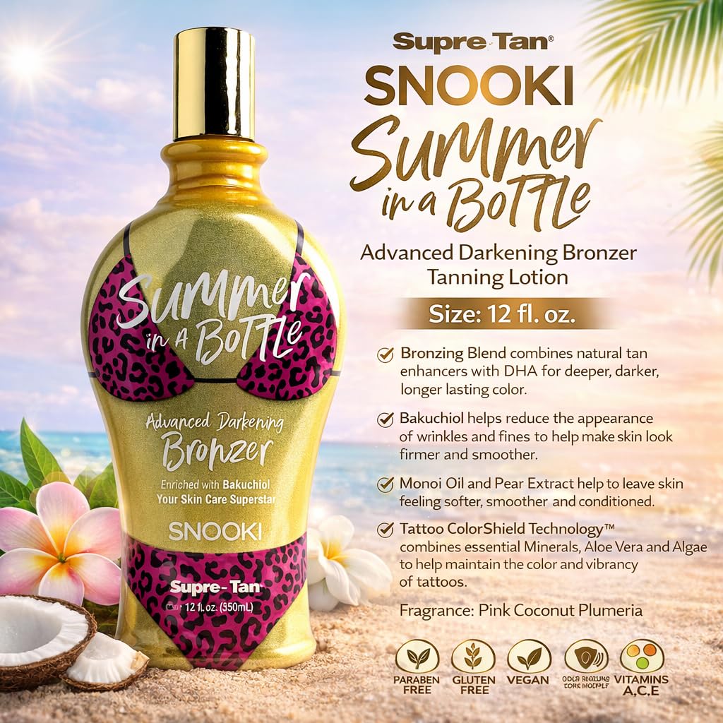 Back of Supre Snooki tanning lotion bottle showing ingredients and instructions