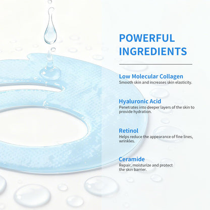 Back label of SPODARE eye masks highlighting the active ingredients including low-molecular-weight collagen.