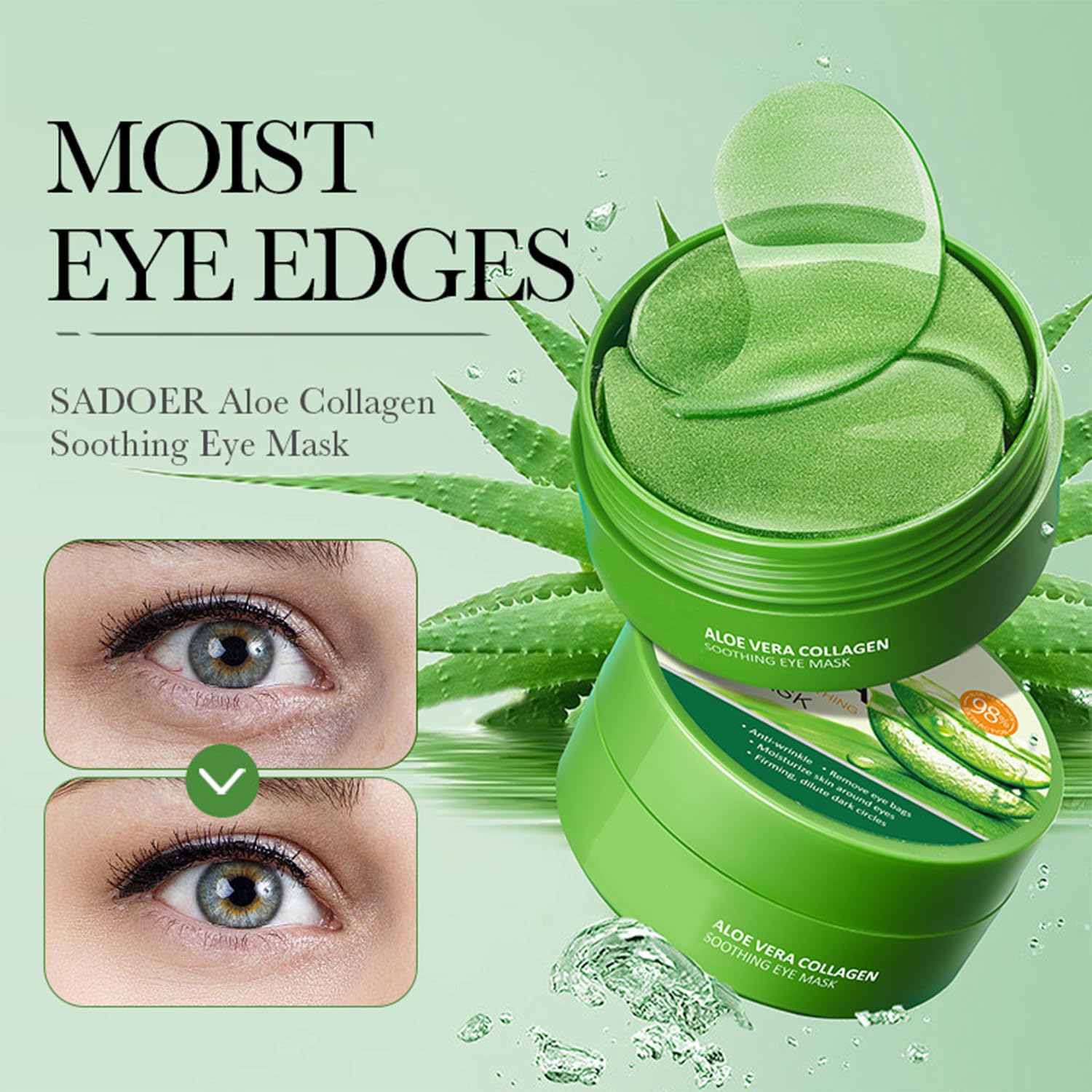 Eakroo soothing under eye patches packaging showing collagen skincare benefits