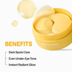 Mediheal eye patches showing curved comma-like yellow gel shape