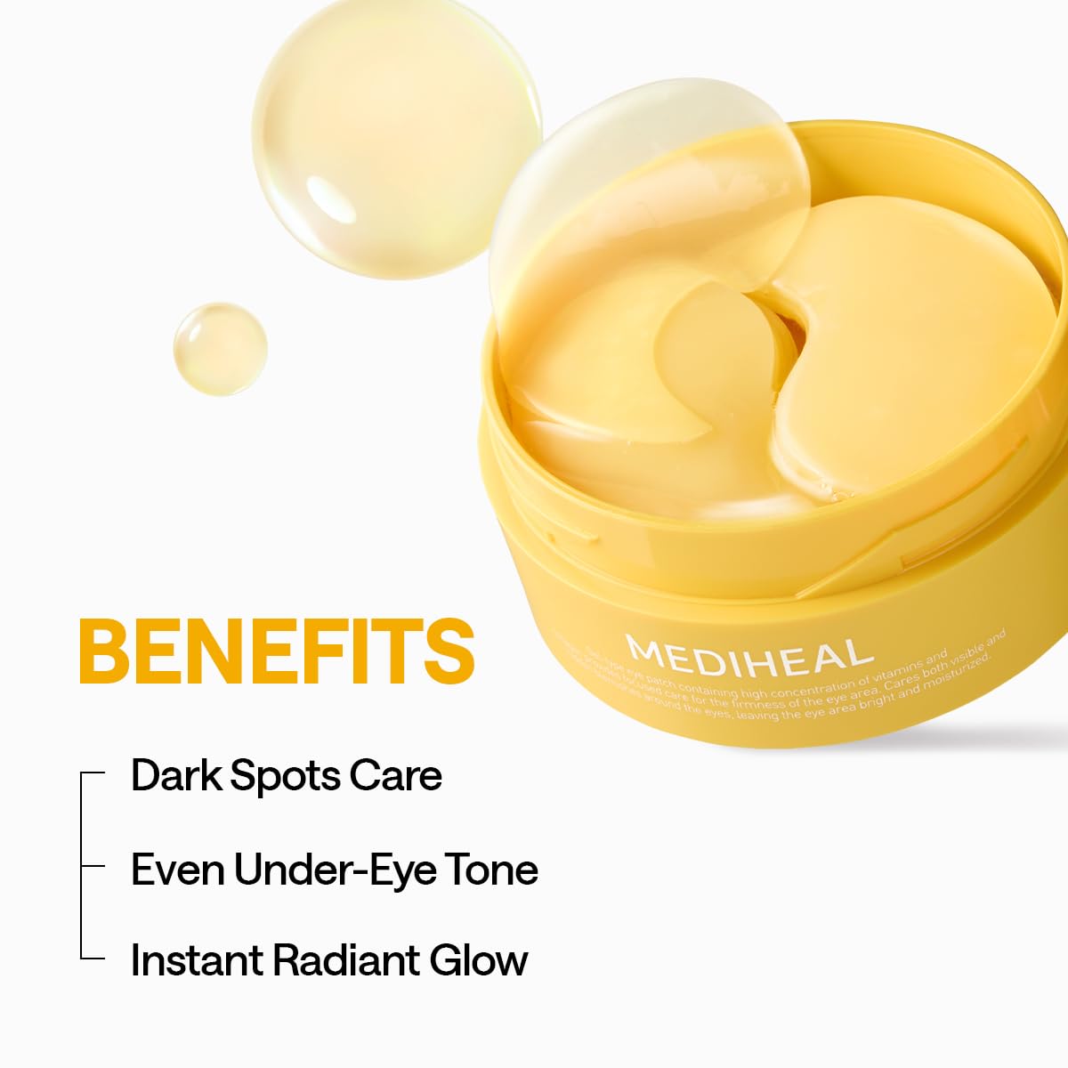 Side profile of Mediheal under eye pads packaging detailing the seven vitamins and five collagen types