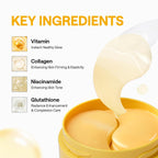 Close up of Mediheal vitamin and collagen patches applied under eyes