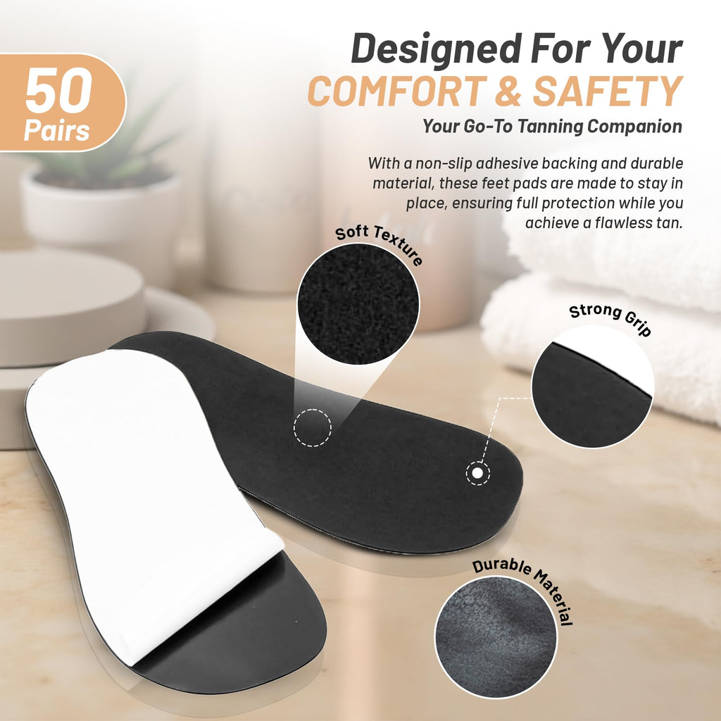 Black adhesive spray tan sticky feet pads close up