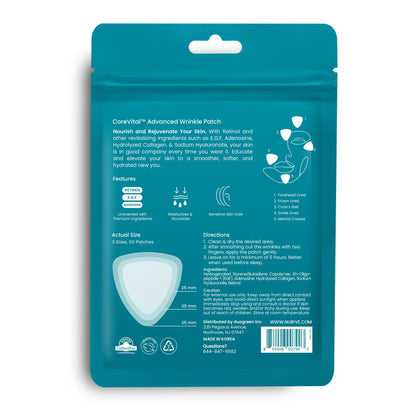 Premium imported NURIVE wrinkle treatment kit showing the small medium and large patch assortments.