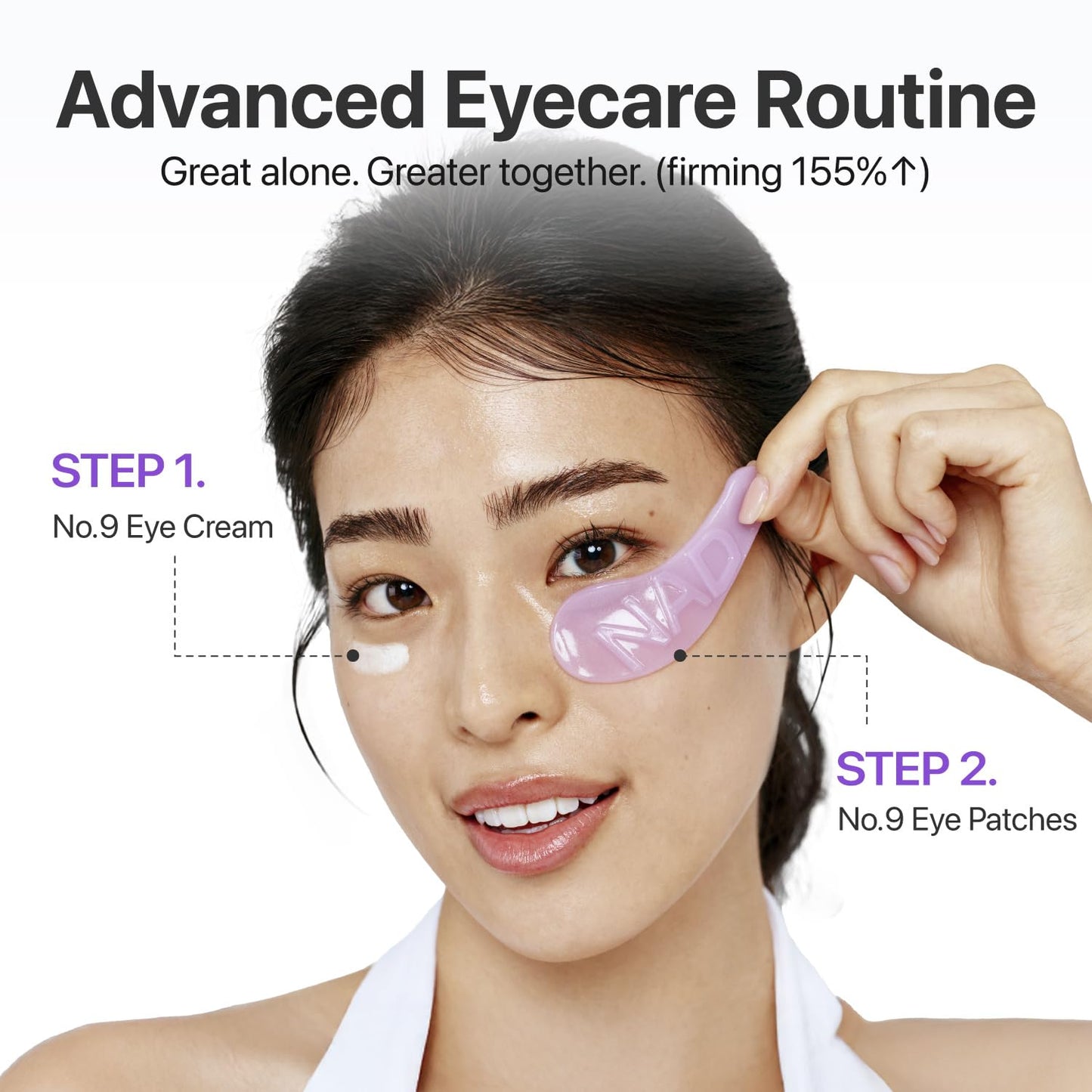 Applying the cooling caffeine and niacinamide eye patch onto smile lines