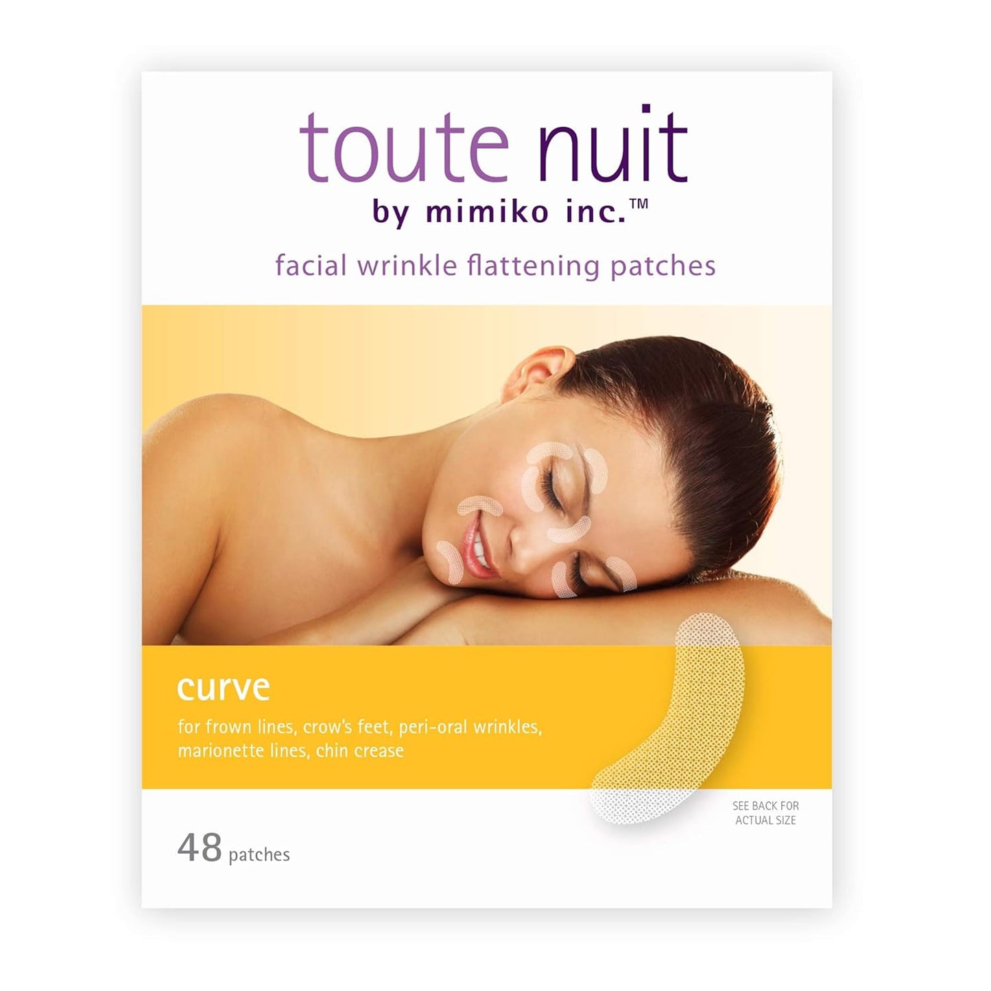 Toute Nuit face tape patches applied to forehead and eye area