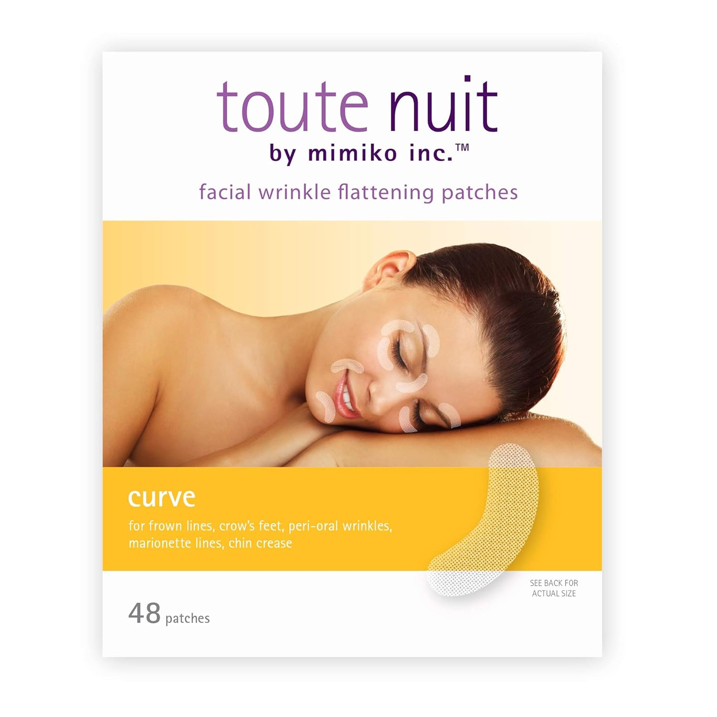 Toute Nuit face tape patches applied to forehead and eye area