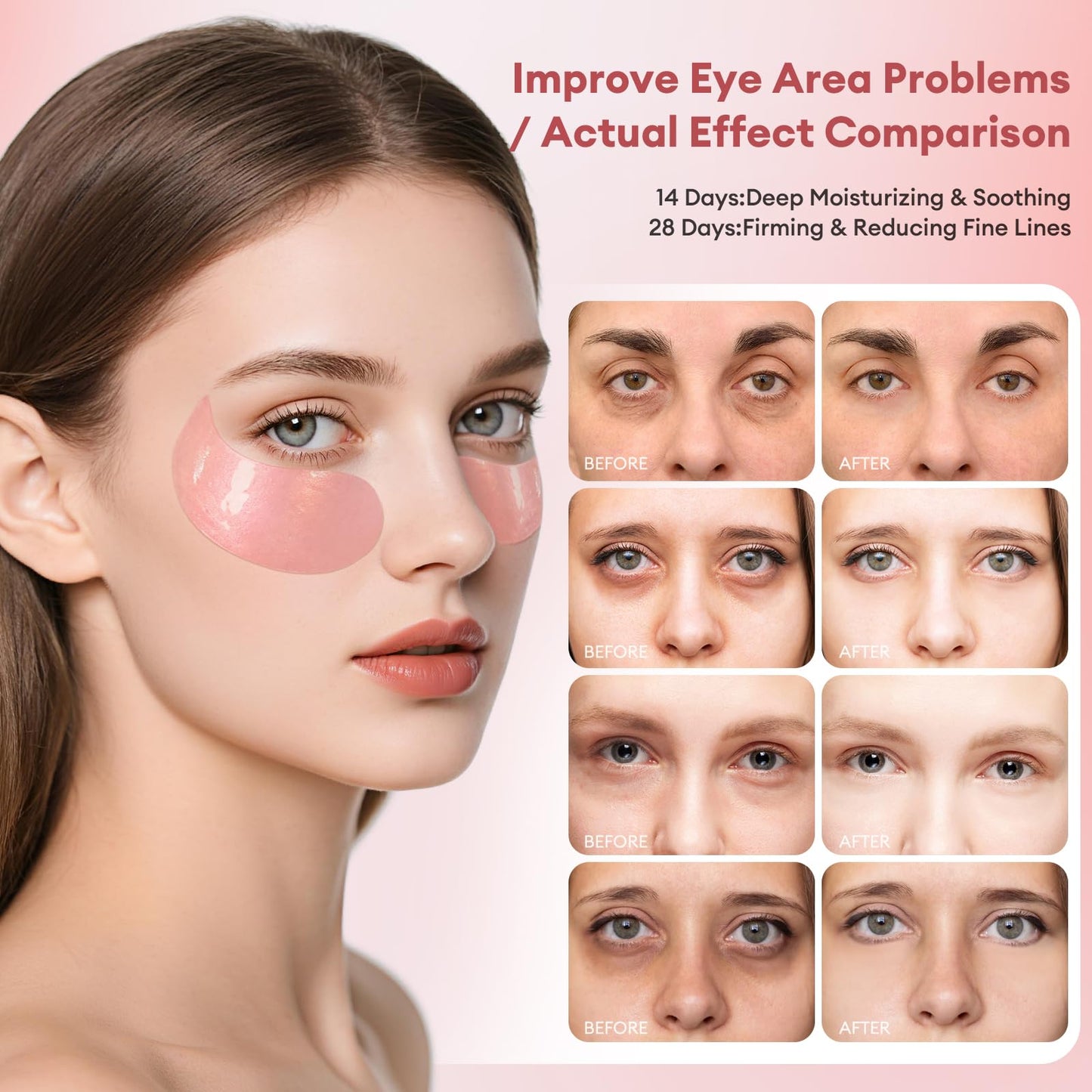 LJ KuKu Lady Hydrogel Eye Masks container opened revealing the 60 pieces of rose pink eye pads with application spatula.