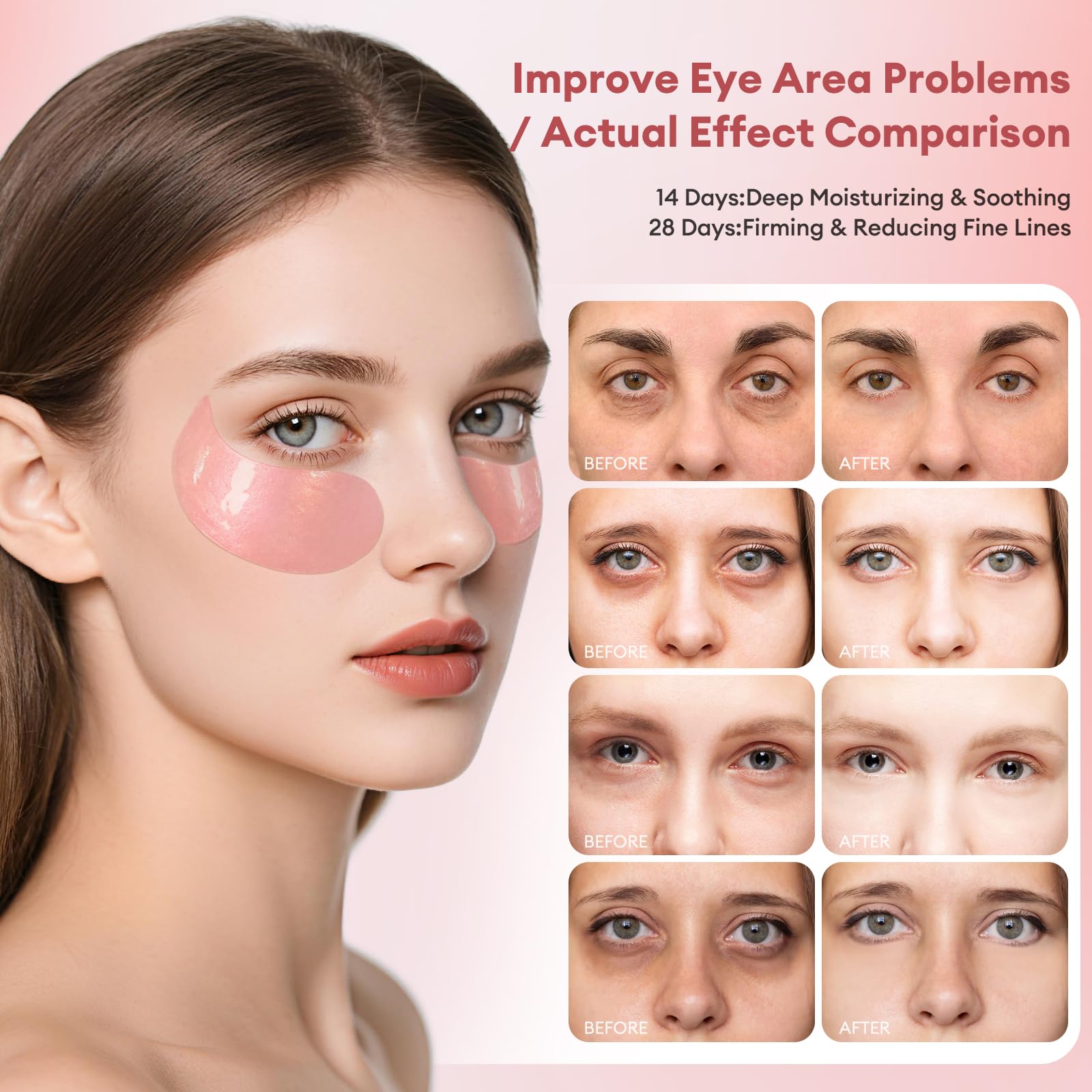 LJ KuKu Lady Hydrogel Eye Masks container opened revealing the 60 pieces of rose pink eye pads with application spatula.