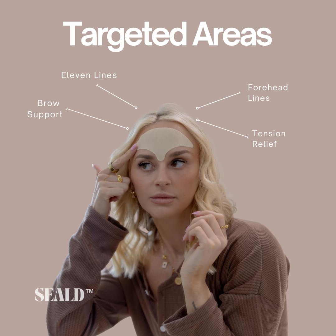 SEALD Face Tape application on forehead for smoothing frown lines.