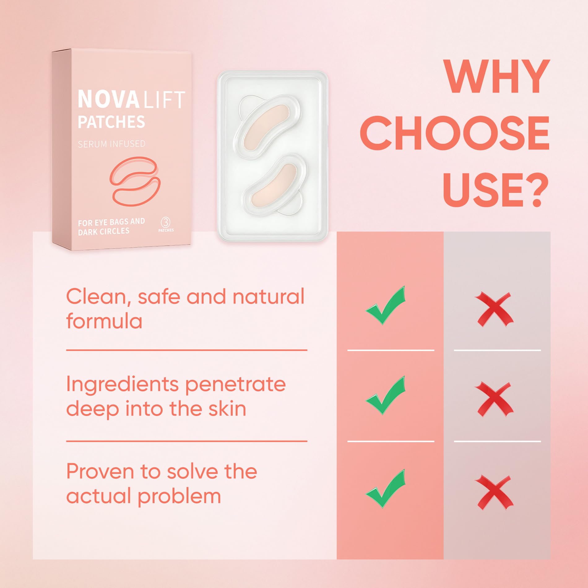 Novalift microglow eye mask applied under the eyes for dark circles.