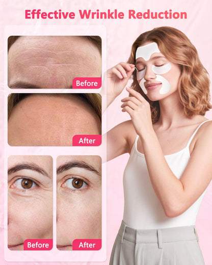 Sixty count wrinkle patch set displayed with separate pieces for forehead smile lines and eyes.